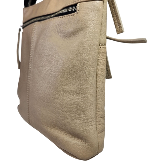 Luxeoria Pebble Grain Leather Crossbody Bag Light Peach Tan Beige Classic Medium - Picture 6 of 16